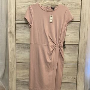 Express Pink Asymmetrical Midi Dress with Ruched Detail